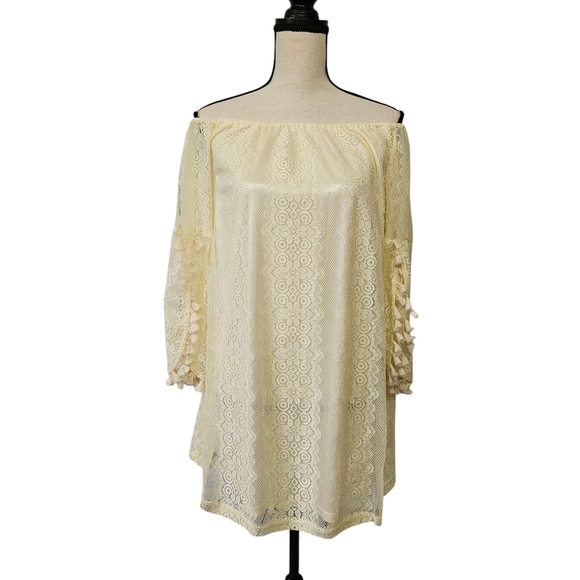 Umgee Boho Lace Bell Sleeve Mini Dress - Picture 1 of 7
